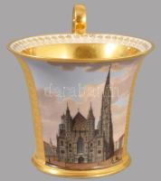 cca 1820 Alt wien nagyméretű emlékcsésze, a Szent István-székesegyház ábrázolásával, jelzett, minimá...