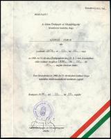 1996 Állami Értékpapír- és Tőzsdefelügyelet bizonyítványa