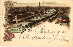 1902 Paris, vue generale. La Seine. Schaar &amp; Dathe á Tréves. Art Nouveau, floral, litho with coat of arms