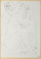 Amerigo Tot (1909-1984): Kavicsasszonyok, 1982. Szitanyomat, papír, jelzett. Üvegezett, kissé sérült fakeretben, 42,5×30 cm