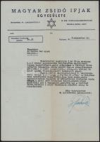 1942 Magyar Zsidó Ifjak Egyesülete meghívólevele, hátoldalán az első cionista kongresszusról szóló leírás