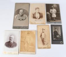 7 db vegyes kabinetfotó, különféle műtermekből (Perucki Simon, Kalocsa; Rembrandt fényirda, Győr; stb.), változó méretben és állapotban, 21x11 cm-ig