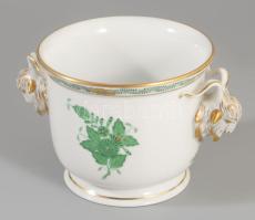 Herendi Apponyi mintás kosfejes kaspó. Kézzel festett, jelzett, alján apró sérülés, javítás. d: 12 cm ,m: 10 cm