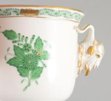 Herendi Apponyi mintás kosfejes kaspó. Kézzel festett, jelzett, alján apró sérülés, javítás. d: 12 c...