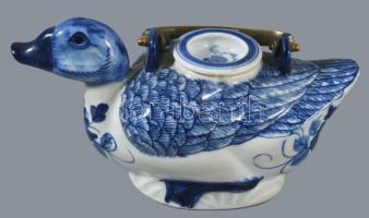 Kacsa formájú teás kanna. Kézzel festett, jelzett, hibátlan 21x11 cm