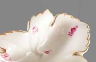 Herendi levél mintás tálka. Kézzel festett, jelzett, kopással 12x 8 cm