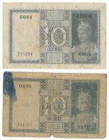 Olaszország 1935-1939. 10L (2x) T:F-VG szakadás Italy 1935-1939. 10 Lire (2x) C:F-VG tear Krause P#25a, P#25c.1