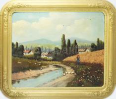 Fülöp F jelzéssel: Libapásztorlány. Olaj, vászon. Javított. Kissé sérült. Dekoratív, antik, kissé sérült fakeretben, 66×81 cm