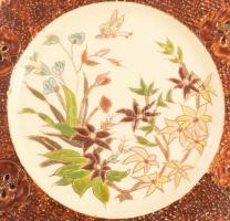 cca 1890 Schütz 2 darab pillangó mintás süteményes tál, jelzett, kopással, lepattanással, d: 19,5 cm