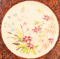 cca 1890 Schütz 2 darab pillangó mintás süteményes tál, jelzett, kopással, lepattanással, d: 19,5 cm