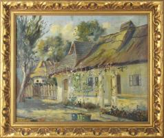 Szentgály jelzéssel: Virágos udvar. Olaj, vászon. Dekoratív fakeretben, 40×50 cm