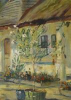 Szentgály jelzéssel: Virágos udvar. Olaj, vászon. Dekoratív fakeretben, 40×50 cm