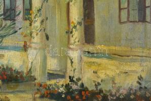 Szentgály jelzéssel: Virágos udvar. Olaj, vászon. Dekoratív fakeretben, 40×50 cm