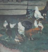 Hoffmann J jelzéssel: Baromfiudvar, 1936. Akvarell, papír. Dekoratív, üvegezett fakeretben, 47,5×29,...