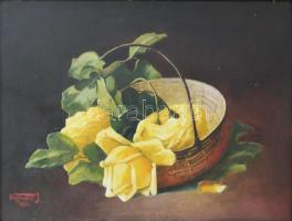 Hoffmann J jelzéssel: Csendélet, 1936. Olaj, vászon. Dekoratív, üvegezett fakeretben, 33×46 cm