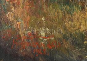 Hoffmann J jelzéssel: Hazafelé induló társaság, 1928. Olaj, vászon. Dekoratív, sérült fakeretben, 37...