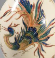 Zsolnay Főnix mintás váza. tervező: Szabó Kinga, Kézzel festett, jelzett, ragasztott, sérült. 27 cm