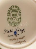 Zsolnay Főnix mintás váza. tervező: Szabó Kinga, Kézzel festett, jelzett, ragasztott, sérült. 27 cm