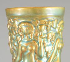 Zsolnay eozin mázas szüreti pohár. Jelzett, hibátlan, m: 16 cm