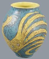 Gorka Lívia (1925 - 2011): Madaras váza. Türkiz, sárga, fehér mázakkal festett kerámia, hibátlan. Je...