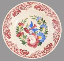 Hollóházi Szakmáry dísztál, jelzett, mázrepedéssel, d: 24,5 cm