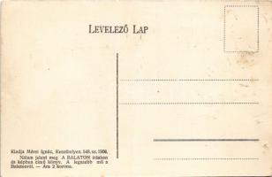 Szántód, a szántódi komp, Balaton, háttérben a Tihanyi-félsziget. Mérei Ignác kiadása (lyukak / pinh...