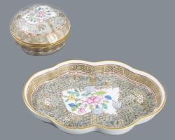 Herendi Cubash mintás tálka és kis bonbonniere. Jelzett, hibátlan, 14x9 cm, d. 6,5 cm /// Herend Cub...