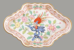 Herendi Song SG mintás tálka Kézzel festett, jelzett, hibátlan, 13x8,5 cm