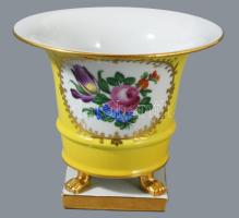 Herendi virág mintás oroszlánlábas váza kézzel festett, jelzett, hibátlan, d: 15 cm m: 13 cm