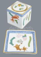 Herendi Poisson (hal) mintás tintatartó és tálka Kézzel festett, jelzett, hibátlan m: 7 cm , 10x10 cm