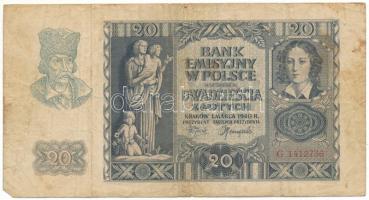 Lengyelország / Német megszállás 1940. 20Zl "G 1412736" T:F,VG Poland / German Occupation 1940. 20 Zlotych "G 1412736" C:F,VG Krause P#95