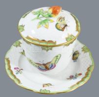Herendi Viktória mintás fedeles kakaós csésze. kézzel festett, jelzett, hibátlan, 12 cm