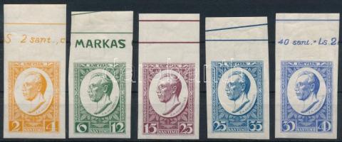 1929 Meierovics emlékmű ívszéli vágott sor (falc az ívszélen, ráncok, törések) / Mi 144-148 B imperf...