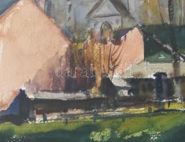 Csabai Kálmán (1915-1992): Avasi templom, Miskolc, 1970. Akvarell, papír, jelezve jobbra lent. Dekor...