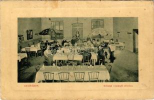 Gyopárosfürdő, Gyopáros (Orosháza); Községi vendéglő étterme, belső. W.L. Bp. 7498-56. Wigner Géza k...
