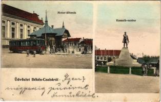 1905 Békéscsaba, Békés-Csaba; Motor állomás, városi vasút, vasútállomás, Kossuth szobor (EK)