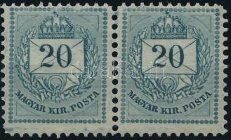 1881 20kr I. típus 11 1/2 fogazással párban, enyhén decentrált, festékfoltokkal, POSTATISZTA, luxus minőségben!