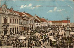 Versec, Werschetz, Vrsac; Ferenc József tér, üzletek, piac. Nenadovics Milos kiadása / Franz Josefs-Platz / square, shops, market (r)