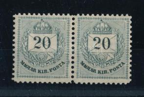 1881 20kr I. típus 11 1/2 fogazással közel centrált pár, festékfoltokkal, POSTATISZTA, luxus minőség...