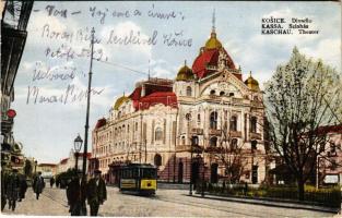 1927 Kassa, Kosice; Divadlo / színház, villamos / theatre, tram (vágott / cut)