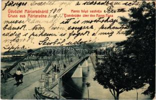 1911 Máriaradna, Mária-Radna, Radna (Lippa, Lipova); Maros folyó vashídja. W.L. Bp. 3018. / Mures riverside, iron bridge + "BUDAPEST - GYULAFEHÉRVÁR 6 D" vasúti mozgóposta bélyegző (EB)