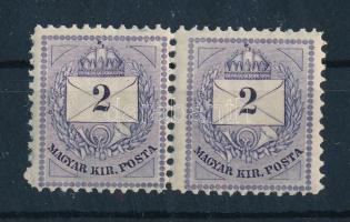 1881 2kr I. típus 11 1/2 fogazású pár, festékfoltokkal, POSTATISZTA, luxus minőségben