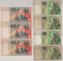 Szlovákia 1993-2004. 20K (4x) + 1996-2004. 100K (3x) T:F Slovakia 1993-2004. 20 Korun (4x) + 1996-2004. 100 Korun (3x) C:F