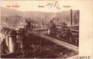 1907 Resicabánya, Resicza, Recita, Resita; Nagyolvasztók, iparvasút. Braumüller L. kiadása / Hochöfen / ironworks, iron factory, blast furnaces, industrial railway (gyűrődések / creases)