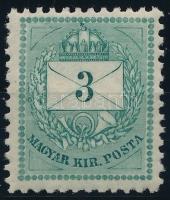 1874 3kr 11 1/2 fogazással, POSTATISZTA, luxus minőségben (min 46.000)