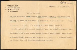 1944.06.09. Karafiáth Jenő miniszter magánlevele, melyben a főszolgabíró közbenjárását kéri rizs beszerzése érdekében, hogy legyen az unokáknak tejberizsre