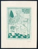 Cseh Gusztáv (1934-1985) Ex libris Szanka Rózsa. Rézkarc, papír, jelzett, 9x7 cm