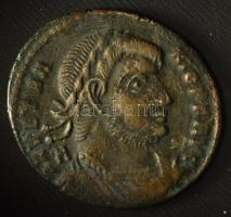 Római Birodalom 350 / Vetranio / Siscia / AE3 (4,33g) T:XF,VF / Roman Empire 350 / Vetranio / Siscia / AE3 "DN VETRA-NIO PF AVG - A / HOC SIG-NO VICTOR ERIS - A - dot epsilon SIS dot" Emperor, diademed and in military dress, facing, head left, holding labarum and transverse spear. To the right stands Victory, crowning him with a wreath and holding a palm branch (4,33g) C:XF,VF RIC VIII 287