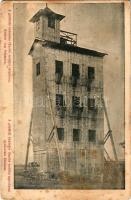 Gödöllő, A gödöllői önkéntes tűzoltó testület mászóházi gyakorlata létrákon. Schulcz J. kiadása (fl)