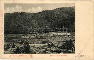 1904 Anina, Stájerlakanina, Stájerlak, Steierdorf; látkép, bánya, gyár, iparvasút. Hollschütz F. kiadása / general view, mine, factory, industrial railway + "ORAVICZA - JASSENOVA 210. SZ." vasúti mozgóposta bélyegző (vágott / cut)